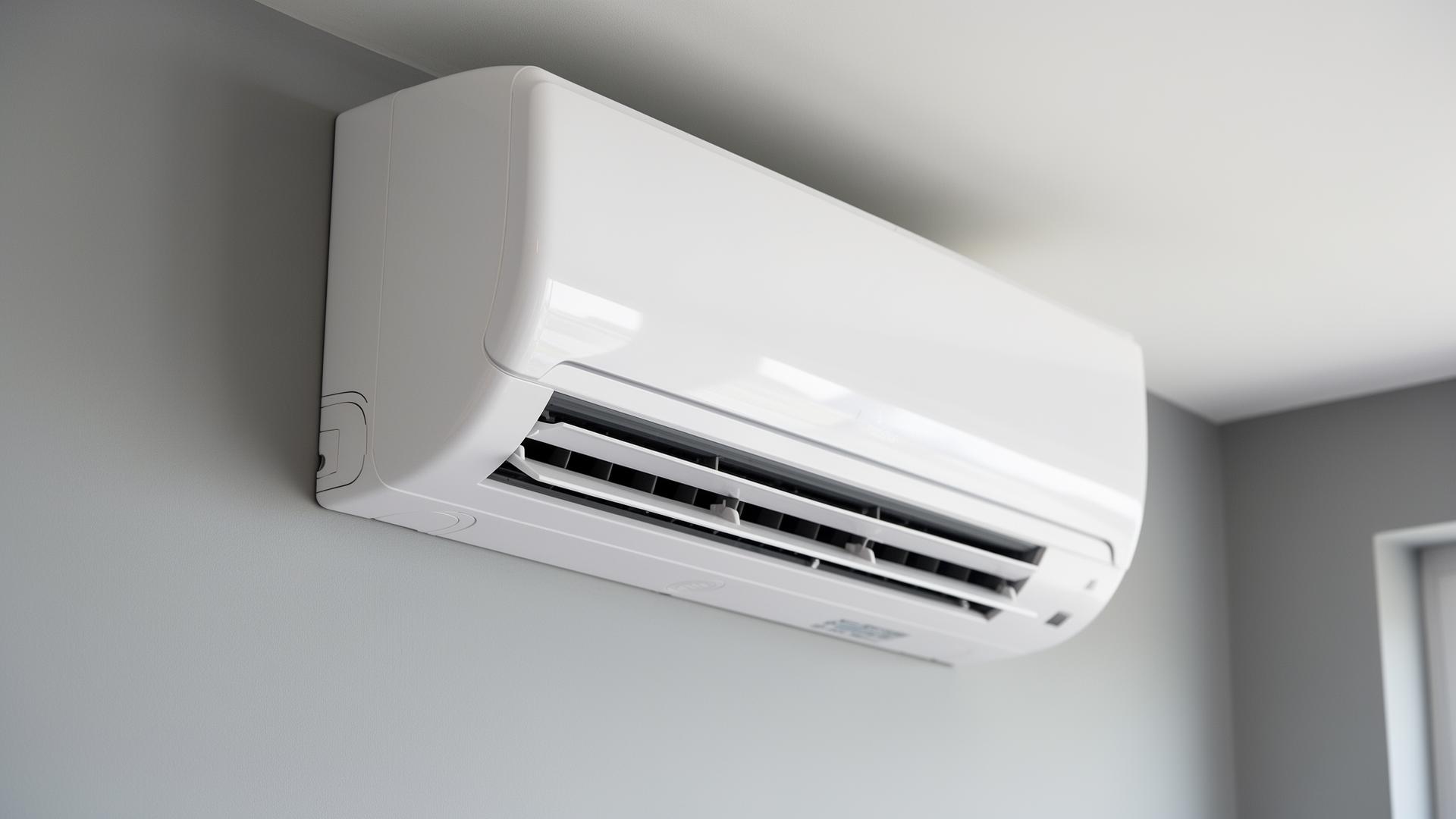 Wall-mounted white split-system air conditioning unit installed cleanly on a neutral wall